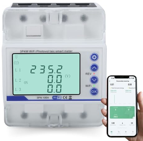 Jadeshay Tuya Smart Meter Stromzähler 3 Phasen 4 Draht 100A 380V AC Drehstromzähler WLAN Stromzähler Hutschiene mit Über-Unterspannungsschutz Bidirektionaler Zähler Intelligenter Wiedereinschaltschutz