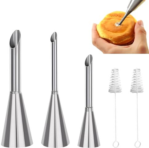 Lot de 3 Douille Patisserie Professionnelle avec 2 Brosses de Nettoyage, Douille à garnir Inox pour Divers Desserts, 3 Tailles(TAILLE:5/6/8mm)