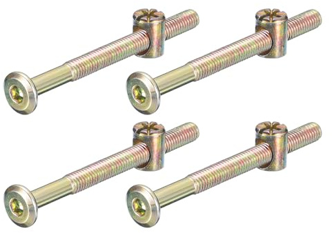 QUARKZMAN 4 Stück Sechskantschrauben Bolzen mit Fassmuttern, M6 x 70mm Möbelschrauben Sechskantmöbelbettbolzen mit Schraubenschlüssel für Stühle und Kinderbetten, bronzefarben