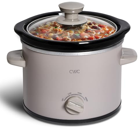 COOK WITH COLOR 2QT Mini Electric Round Slow Cooker - Adjustable Settings, Removable Stoneware Pot, Tempered Glass Lid, Dishwasher Safe, Cool-Touch Side Handles, Greige