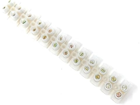 10 Amp Terminal Block, 12-Way Electrical Terminals, White Nylon Electrical Connector Strips, Dual Row 12-Piece Position Wire Connecting/Joining Cables