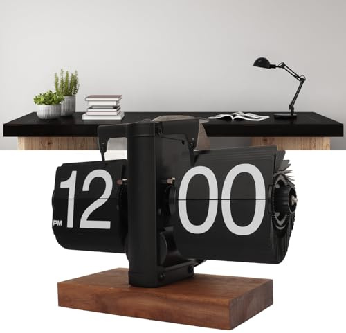 Zerodis Desk Clock, Retro Digital Clock Auto Flip Down Clock with Large Number Display Single Side Table Clock Digital Timer Mechanical Smart Clock for Home Living Room (Black)