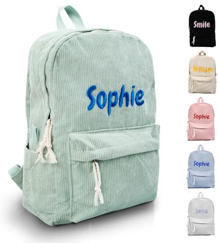 Personalisierte Kinderrucksack, Gestickt Rucksack Kleinkind, Kindergartenrucksack Mädchen Und Jungen, Kordsamt Rucksack Kindergarten Mit Namen Kinder Rucksack Kita Und Kindergarten (Grün)