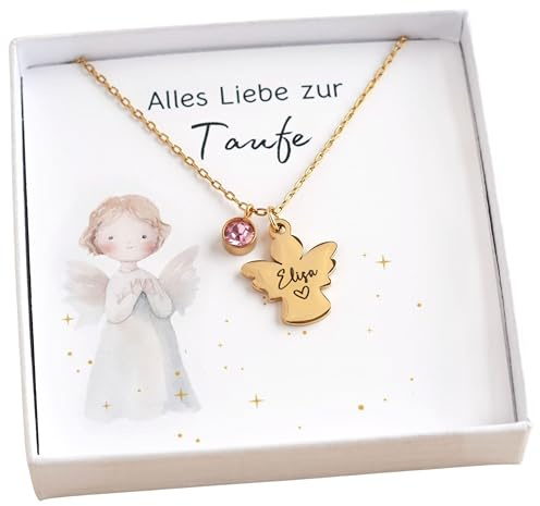 Personalisierte Kette mit Schutzengel Anhänger Taufkette Engel mit Gravur Silber Gold Roségold Taufgeschenk Mädchen Junge Patenkind Geschenk zur Taufe Kommunion Geburt Einschulung
