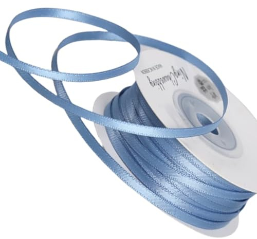 HSTWODE Geschenkbänder 3mm, 45Meters，Satinband Dekoration Geschenkband breit Schleifenband, Stoffband für Hochzeit, Taufe und Geburtstag Geschenke (französisch blau)