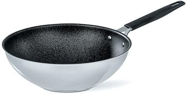 Barazzoni Saltapasta Wok ø28cm, Acciaio Inox 18/10 con rivestimento antiaderente,Capacità 3.70lt, adatto anche per Induzione, Made in Italy