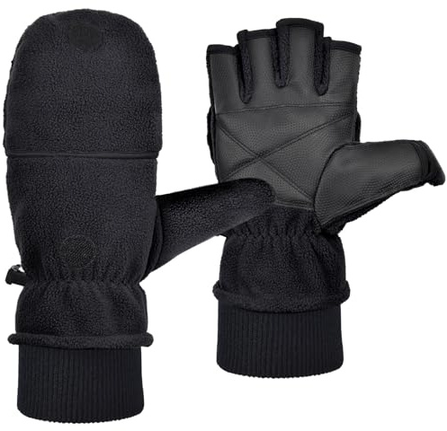 Harssidanzar Herrhandskar fleece termiska handskar herrhandskar flip kallt väder handskar SM053EU, Svart, XL