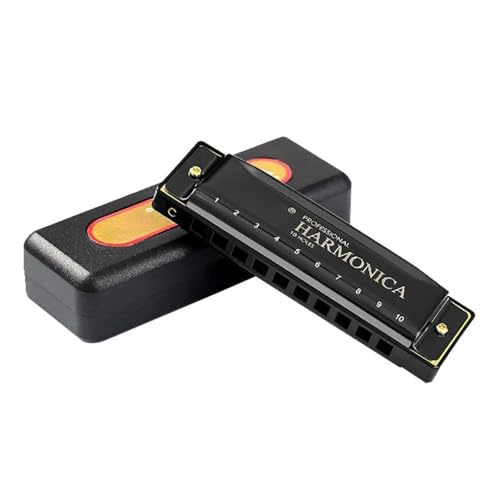 Mundharmonika professionelles Musikinstrument C-Ton Blues-Mund 10 Löcher klassische Mundharmonika(Black)