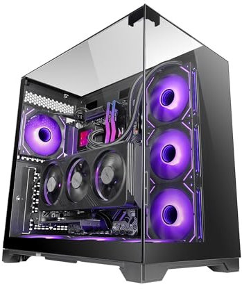 Mars Gaming MC-Vision, Caja Gaming ATX, Triple Cristal Templado Continuo Sin Marco, Estructura Doble Cámara, Compatible con Placas Base de Conector Inverso, Soporte Total Refrigeración Líquida, Negro