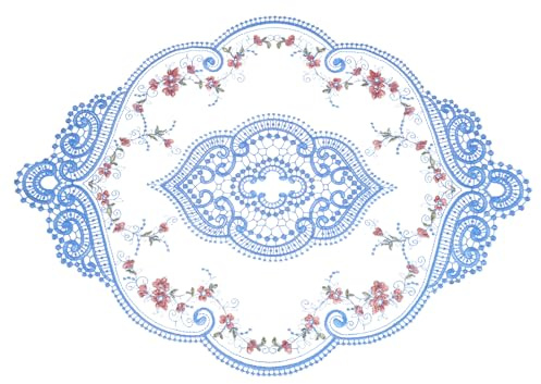 QUARKZMAN Napperon Rétro en Dentelle 12x17 Pouces Ovale Brodé Napperons De Table Dentelle Française Dessous De Verre pour Maison Mariage, Bleu