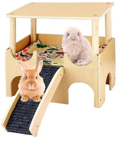 Maison de lapin intérieure, petite maison d'animaux pour la cage | Maison de hamster en bois double couche, décoration d'habitat avec échelle, fournitures pour animaux de compagnie
