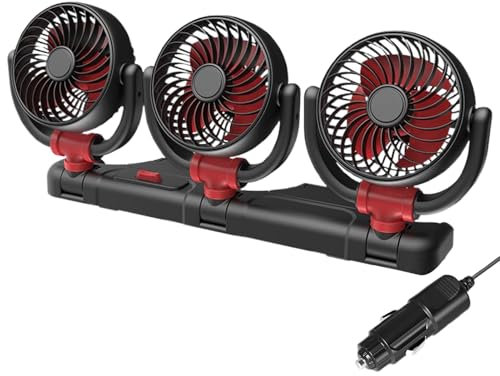 Acunny Ventilateur électrique de voiture - 12 V 24 V - USB - Trois ventilateurs de tête - Application de refroidissement à deux vitesses - Pour mini-van, caravane, camion