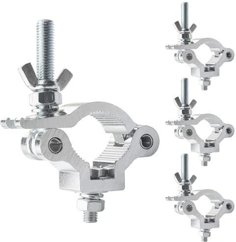 Mad Owl Stage Lighting Equipment & Accessories,Aluminum C‑clamp Scaffolding Heavy Duty Truss Clamps Adjustable 38-42mm/1.5-1.65 inches for Moving head beam lighting (4pack Silver color)
