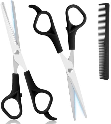 LOPHE Hairdressing Scissors Hair Thinning Scissors, 6 Professional Stainless Steel Thinning Hair Cutting Scissor Barber Kit with Comb,for Men Women Hairdressers Home Salon Haircut Kit,Black