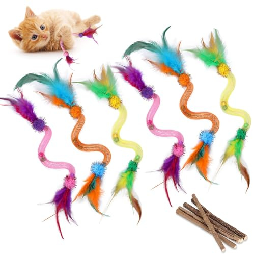 Necdeol Juguetes Hierba Gatera, 6pcs Juguetes Gatera el 5pcs Palitos de Hierba Gatera, Masticar Palos Gato, Palitos Hierba Gatera Naturales para la Limpieza y el Cuidado de los Dientes de Gato