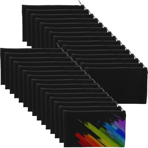 STARVAST 30 Stück DIY Blanko Stoffbeutel zum Bemalen, 12 × 21cm Federmäppchen zum Bemalen, Klein Stoffbeutel Mit Reißverschluss, Kosmetiktasche zum Bemalen, Stoff Federmäppchen (Schwarz)