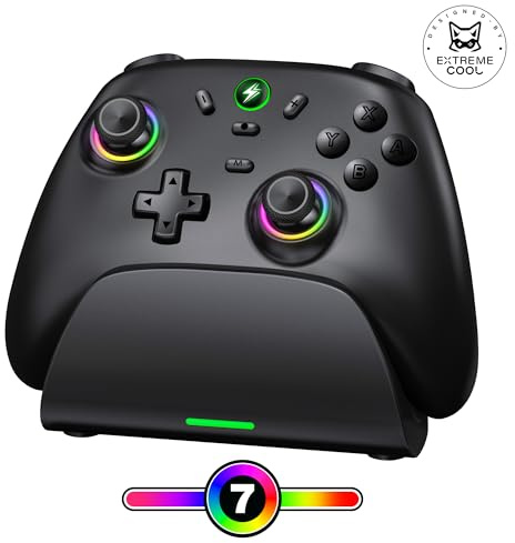 Wireless Switch Pro Controller for Switch 2/Switch 1/Lite/OLED with Charging Dock, Hall Joystick Gamepad with Cool RGB/6-Axis Gyroscope/Dual Vibration/Turbo/Motion Control/1000mAh Battery