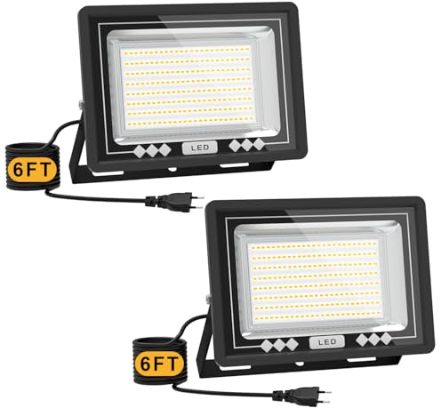 100W Faretto LED da Esterno 2 Pezzi, 18000LM 6500K Super luminoso Graphene Luce Bianca Fredda, 200 Perle Faro LED da Esterno, IP66 Impermeabile Faretti LED per Giardino,Terrazza, Patio, Garage