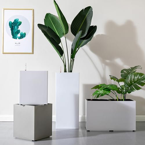 DOLLARKIM Pack de 4 Macetas de Autorriego Jardineras Altas y Profundas de Estilo Nórdico con Indicador de Nivel de Agua, Plástico PP de Doble Capa, Asas Ocultas