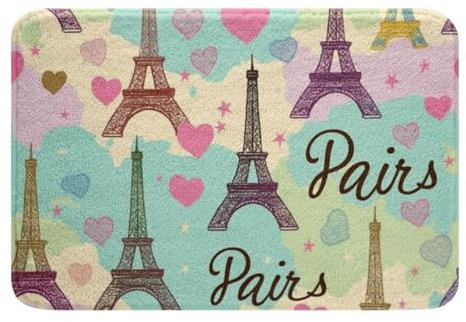 Loussiesd Eiffelturm Waschbar Badematte 50x80cm Cute Paris für Erwachsener Kinder Jungen Mädchen Stern Muster Non Slip Badezimmerteppich für Duschwanne Stern Muster Badteppiche Badezimmerzubehör