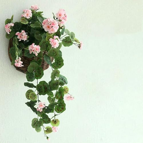 GVEKJ Flores Colgantes Artificiales de Begonia, de Seda, Plantas Colgantes, Flores Artificiales de Geranio para decoración de jardín, Patio, Interior y Exterior, Rosa Claro