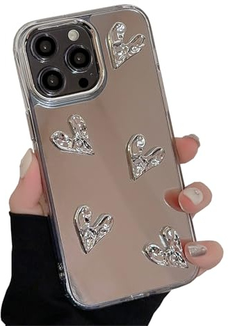 Einaily Hülle für iPhone 14 Case Crystal Clear Mode Chic Herz Spiegel Makeup Handyhülle Transparent Klare Weich TPU Bumper und Hartes PC Rückseite Stoßfest Kratzfest Schutzhülle für iPhone 13 Cover