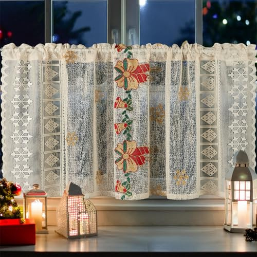 champracer Scheibengardine Küchengardinen Bistrogardine Weihnachten Scheibengardine Transparent Mit Stickerei KüChe Kurzgardinen für Kleine Fenster (140 * 100cm,A)