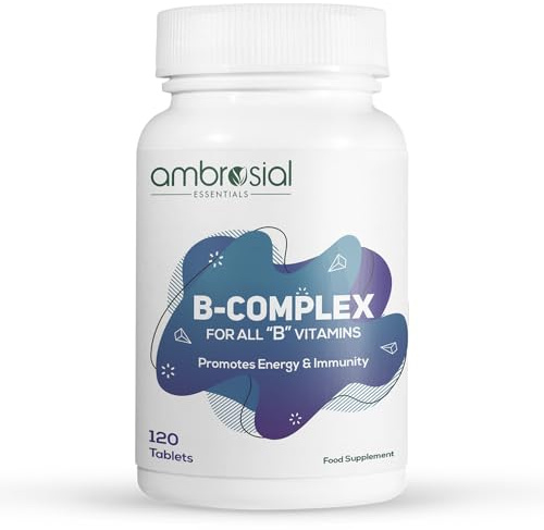 Ambrosial B-Complex Tablets with Vitamin B1, B2, B3, B5, B6, B9, B12 & Biotin | Complete B-Vitamin Supplement | 120 Vegetarian Tablets