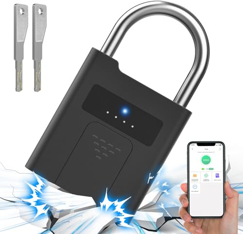 Anweller Fingerabdruck Schloss mit Schlüssel, Bluetooth-Biometrie Elektronisches Zahlencode Digitales Smart Vorhängeschloss Wetterfestes für Gartentor, Spind, Fitnessstudio, Schulschrank, Keller