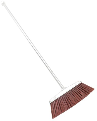 VALICLUD Escoba de Acero Inoxidable Mango Largo Cerdas Densas de Nailon para Limpieza del Hogar Escoba para Barrer Habitaciones y Basura Suministros de Limpieza Doméstica Color Marrón