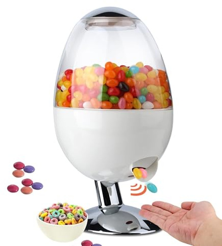 Candy Dispenser Machine, Automatic Nut Snack Dispenser with Transparent Sleek Outlook, 1L Capacity and Detachable to Clean Easily, Durable Material, for Store Jelly Beans, Candy, Pet Treats(White)