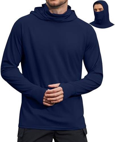 COOFANDY Mens UPF 50+ Sun Protection Hoodie with Mask Lightweight Long Sleeve SPF Fishing Shirts UV Hiking Running Rash Guard