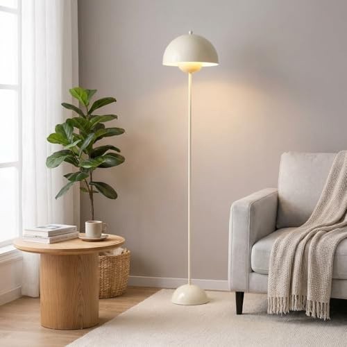Alpinaluz Modern golvlampa med dubbel metallskärm Ø30 cm, minimalistisk design i krämvitt, Höjd 164 cm, stabil bas med fotbrytare - Perfekt för vardagsrum och läsning