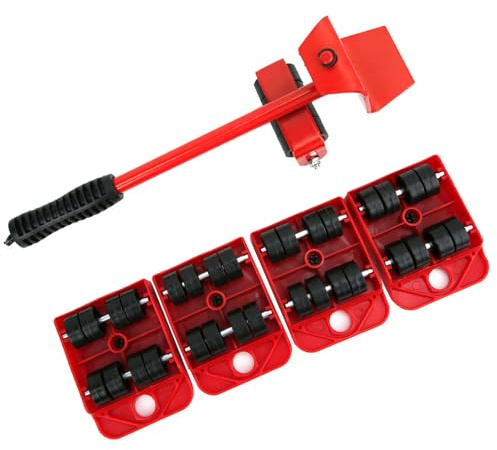 Generic Easy Furniture Moving Tool Efficient Mover for Drawer, Bed, Sofa, and Cabinet in Home|Plastic, Iron|Red Crowbar, Red Panel|1.2kg|Applicable scene: Home Use