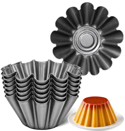 Flaneras Individuales, Molde para flan Molde Repostería, Antiadherente, Acero Inoxidable, Ideal para Flan, Postres, Salsa, Repostería y Cocción al Baño María, 14 cm Diámetro x 7 cm alto, 6 unidades