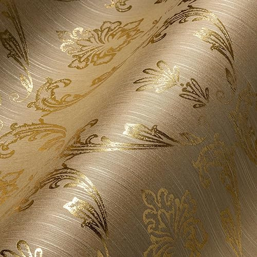 Architects Paper 306584 30658-4 Papier peint en soie métallique avec ornements Motif baroque Beige métallisé - 10,05m x 0,53m -