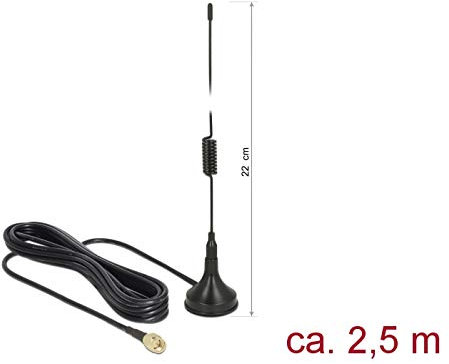 DeLOCK Antenne LTE SMA St. 2dBi Starr Omni. Anschlusskabel RG-174 2,5m Outdoor