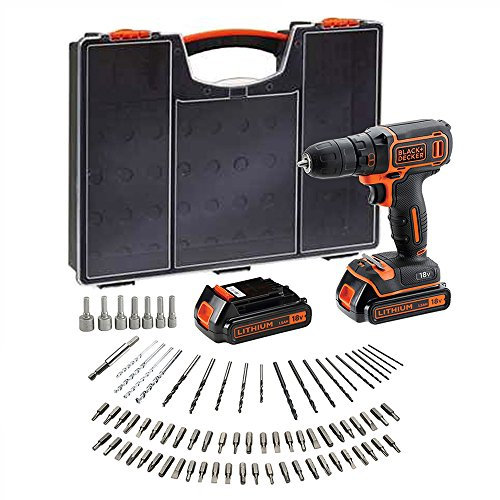 BLACK+DECKER BDC718AS2O-QW Akku-Bohrschrauber – 20 250 U/min – 2 Geschwindigkeiten – 80 Zubehörteile – Lieferung in Organizer, 18 V, 2 Akkus