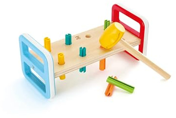 Hape Regenbogen-Klopfbank – Holz-Klopfbank mit bunten Pflöcken, fördert Motorik und Hand-Auge-Koordination, Hammerbank zum Klopfen, Lern- und Motorikspielzeug ab 12 Monaten