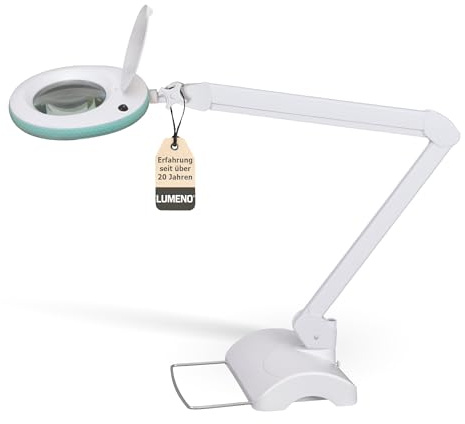 Lumeno Lámpara de aumento LED 7218GN, lente de cristal de 127 mm, lámpara trabajo, lámpara cosmética, adecuada para cosméticos, aficionados, ayuda a la lectura, 8 dioptrías verde con trípode de mesa