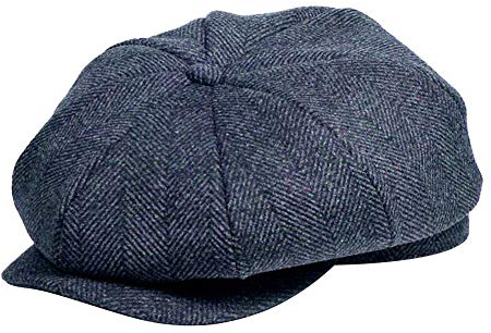 MINAKOLIFE Herren 8-teiliges Wollmischgewebe Newsboy Flache Cap Fischgrätenmuster Kariert in klassischem Design - Schwarz - L/XL (59/61 cm)