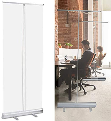 DYWOZDP Transparent Roll Up Banner, Germ Protection Screen, Social Distancing Shield, Floor Standing Spit Protection, Partition Screen, Sneeze Guard, Aluminium Case,80×200cm