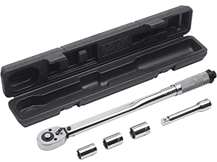 Meister Drehmomentschlüssel-Satz 5-teilig – 12,7 mm (1/2 Zoll) Antrieb | Einstellbar von 40 bis 210 Nm – Mit 3 Stecknüssen 17 mm, 19 mm, 21 mm und Verlängerung 125 mm – Reifenwechsel-Set