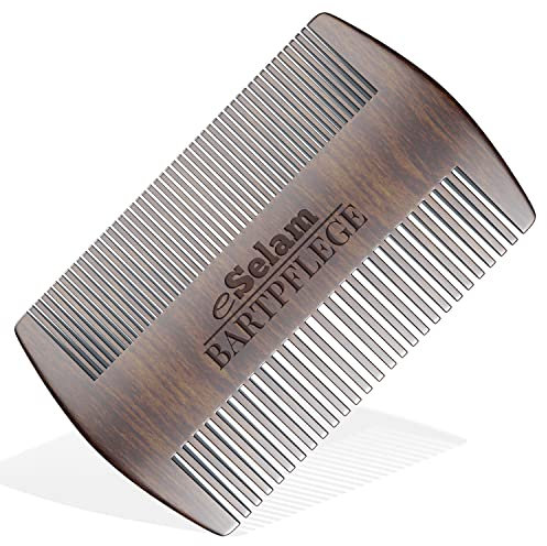 Premium Bartkamm aus wohlduftendem Sandelholz - Taschenkamm mit doppelter Zahnung - Holzkamm für Bartpflege - eSelam