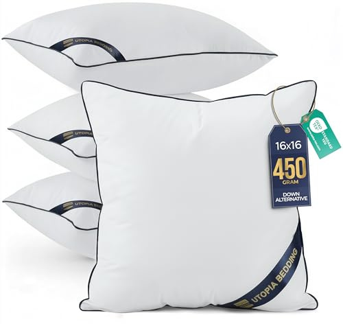 Utopia Bedding kissenfüllung 40x40 4er Set, Sofakissen mit Füllung | Weicher, weiß Bezug aus reiner Mikrofaser mit blauer Paspelierung Polyesterfüllung; Kissenfüllungen Zierkissen Dekokissen