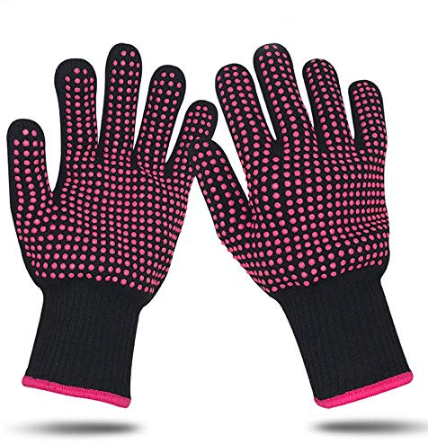 Lessmon 2 Professional Heat Resistant Glove Non Slip Silicone Bump for Hair Styling Heat Blocking for Curling, Flat Iron and Curling Wand Suitable for Left and Right Hands