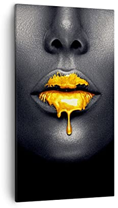 ARTTOR Tableau sur Toile Décoratif 45x80 cm Personnes Mode - 4460 | Or Bouche Noir Impression sur Toile Décoration Murale Art Mural Toile Imprimée Chambre Cuisine Salon ARTTOR