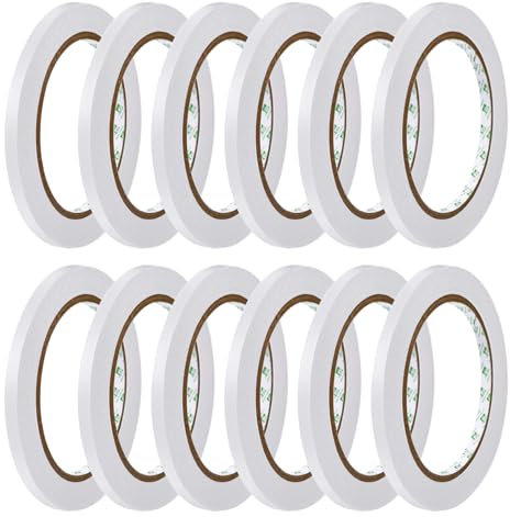 SANLI TAPE Doppelseitiges Klebeband Dünn 12 Rollen Selbstklebendes Klebeband zum Basteln, Nähen, Sammelalbum, Handarbeit, Tapeten, Kartenherstellung, Geschenkverpackung, 6 mm * 10 Meter