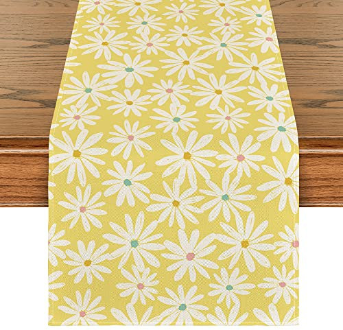 Artoid Mode Gelb Gänseblümchen Blumen Frühling Tischläufer, Sommer Saisonnal Küche Tisch Dekoration Drinnen Urlaub Party Dekor 40x100 cm