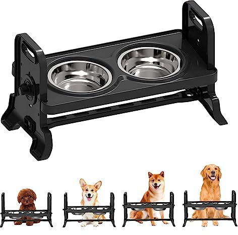 Felenny Elevated Dog Bowls Adjustable Raised Dog Bowl with 4 Heights No-Spill Slow Water Feeder for Dogs Cats